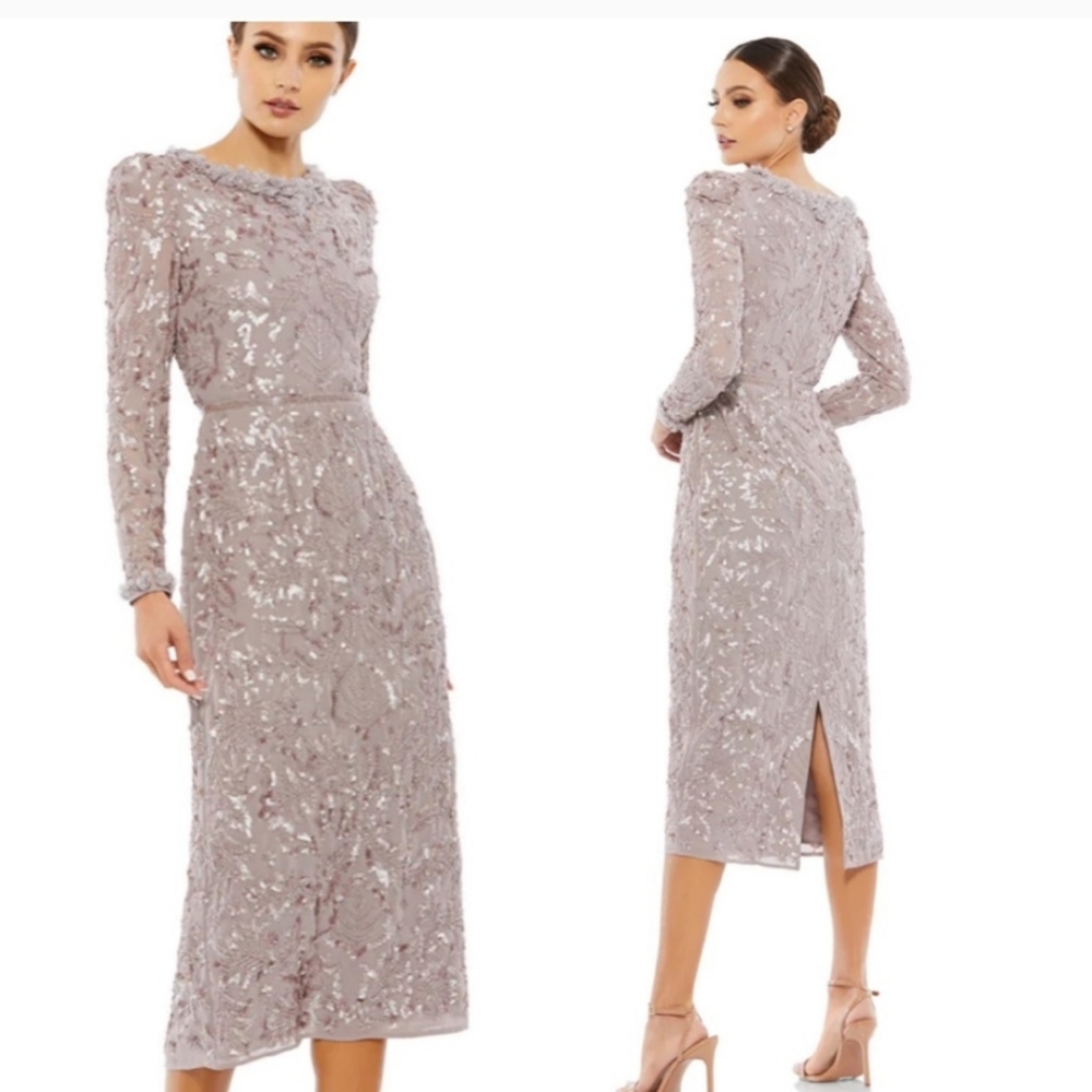 Mac Duggal Mauve Sequin Midi Dress